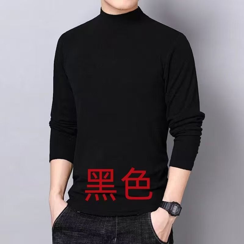 Winter German Velvet Solid Color Long-Sleeved T-Shirt Warm Double-Sided Velvet Base Thickened Men'S Half-High Neck Inner Fashionable Underwear - Image 2